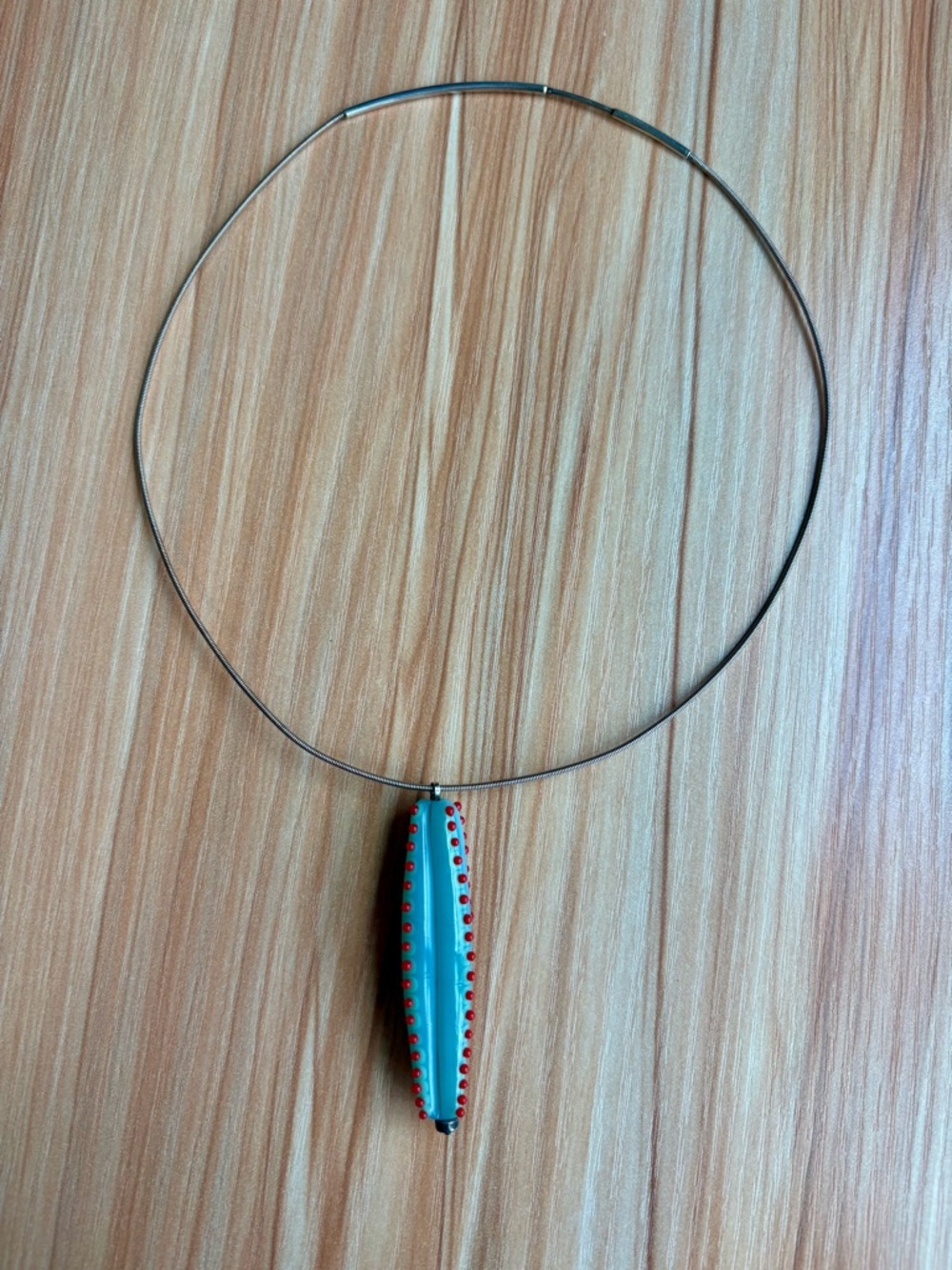 Contemporary Aqua and Red Glass bead Pendant Necklace